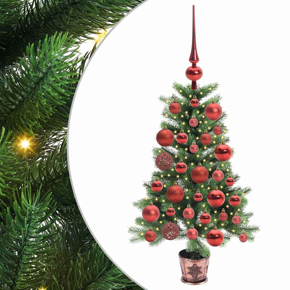 vidaXL Pre-Lit Red Baubles Green Artificial Christmas Tree 3ft Image 2