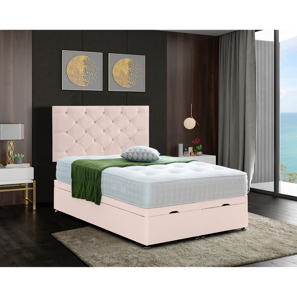 Eleganza Home Resthaven Small Double Blush Plush Velvet Divan Ottoman Bed with Headboard Image 2