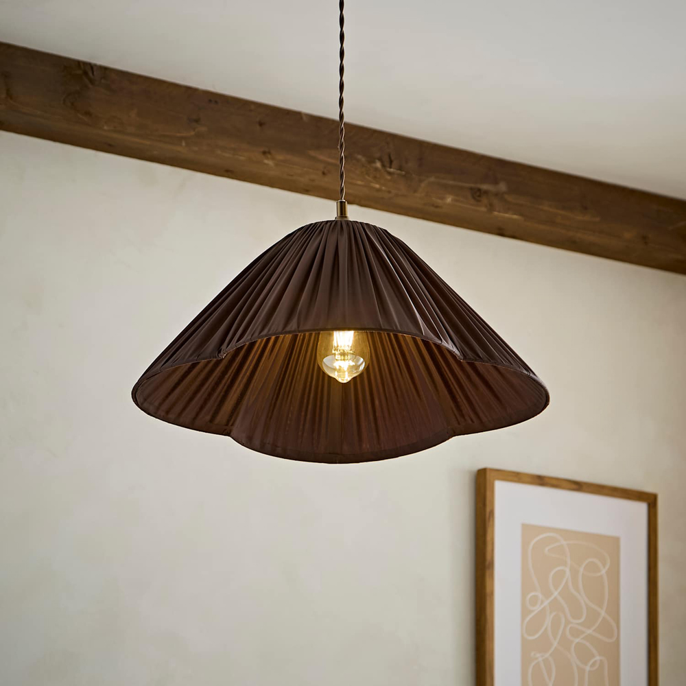 ValueLights Posie Brown Gathered Tapered Wave Easy Fit Pendant Lamp Shade 50cm Image 6