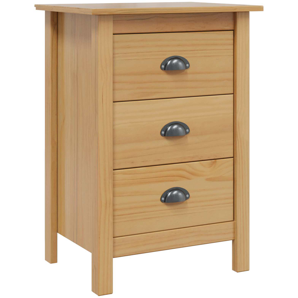 vidaXL Hill 3 Drawer Honey Brown Solid Pine Wood Bedside Table Image 2