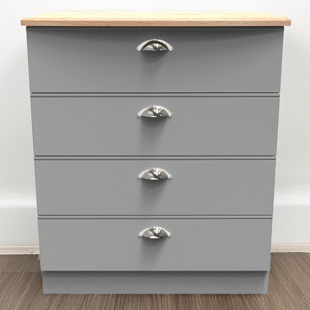 Crowndale Victoria 4 Drawer Dusk Grey and Oak Chest of Drawer Image 1