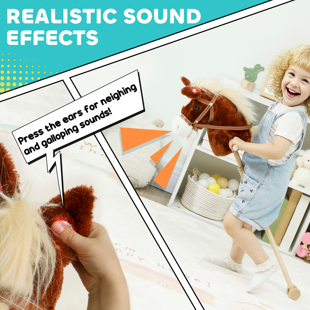 Tommy Toys AIYAPLAY Ride On Wooden Stick Horse Toy with Wheels Pony Sound Effects Image 8