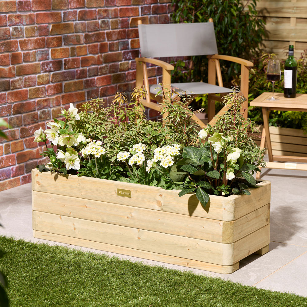 Rowlinson Marberry Natural Wooden Garden Planter 30 x 100 x 40cm Image 2