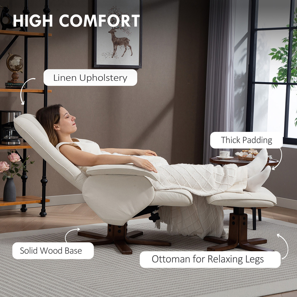 HOMCOM Beige Swivel Recliner Chair with Footstool Image 6
