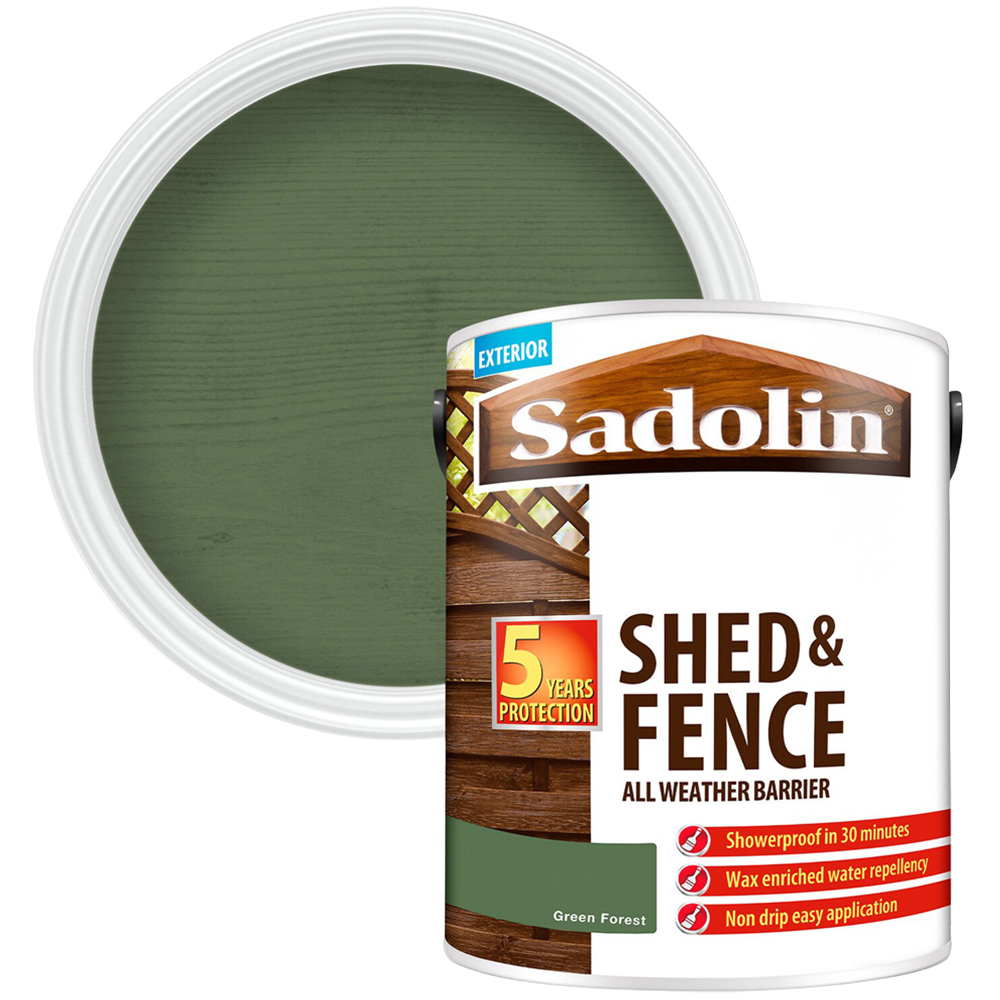 Sadolin Shed and Fence Protection Woodstain Green Forest 5l Image 1