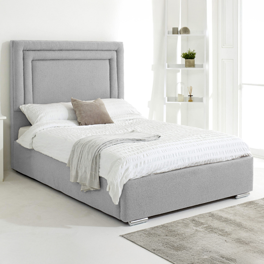 Eleganza Santiago Super King Size Silver Arlington Fabric Bed Frame with Boxed Headboard Image 1