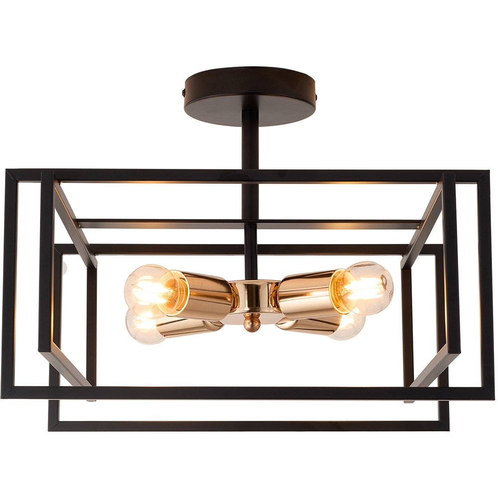 Living and Home 4 Light Black and Gold Industrial Cross Frame E27 Ceiling Light Image 3
