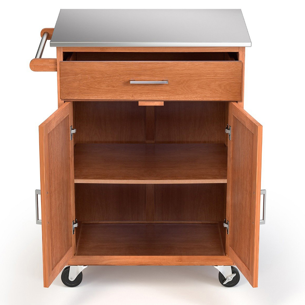 Costway 2 Door Single Drawer Brown Kitchen Island Trolley Image 4