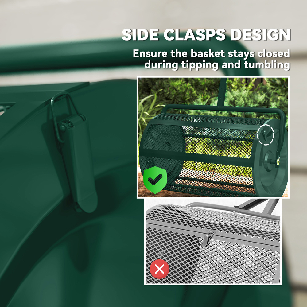 Outsunny 24 inch Green Height Adjustable Handle Compost Spreader Image 8