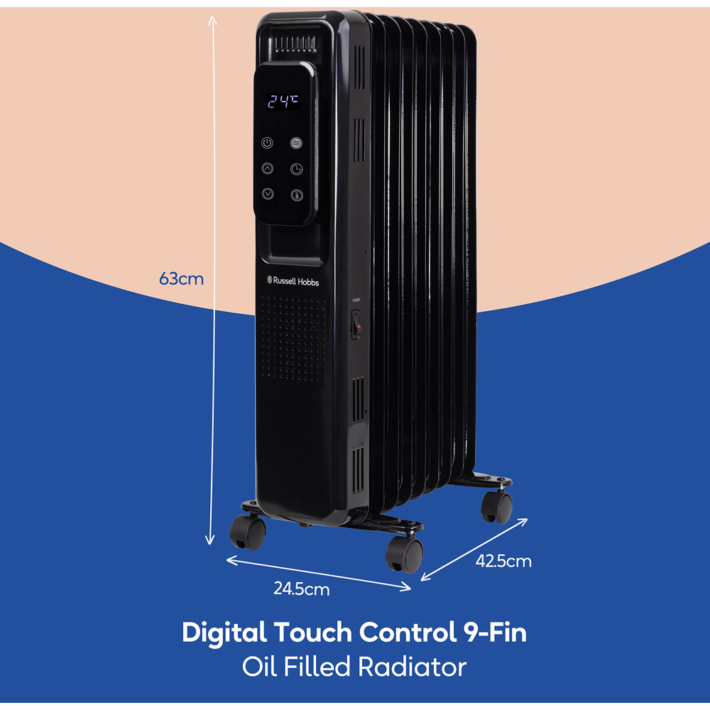 Russell Hobbs Black 9-Fin Digital Touch Control Oil Filled Radiator 2000W Image 8