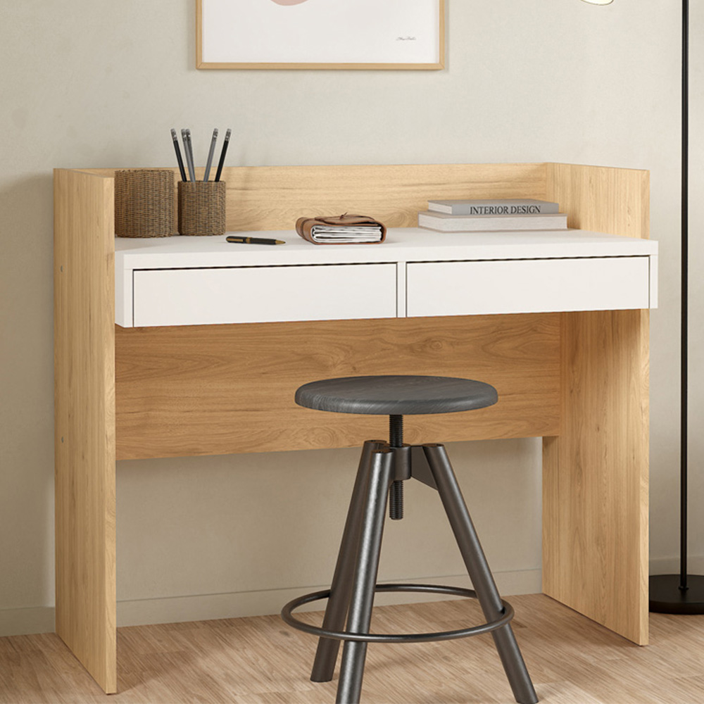 Florence Function Plus 2 Drawer Desk Jackson Hickory and White Image 1