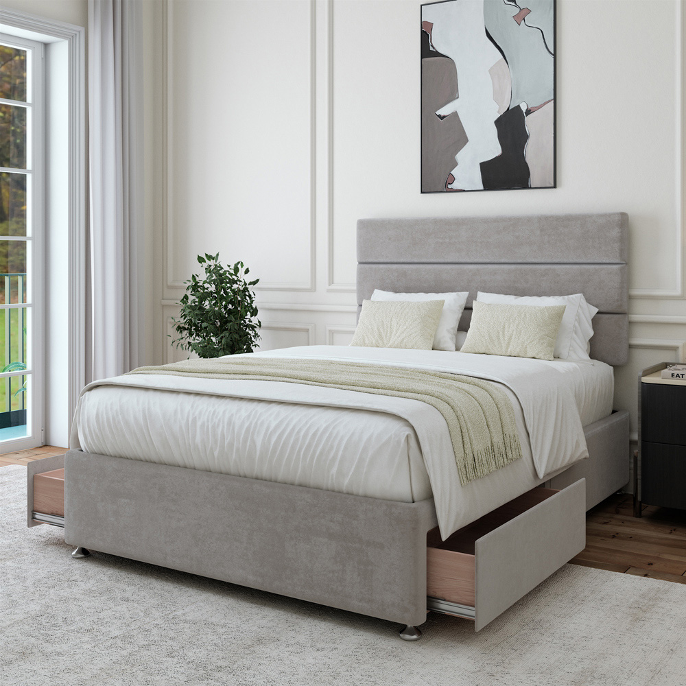 Bedmaster Small Double Seal Grey Naples Velvet 2 Drawer Divan Base with Milan Headboard Image 3