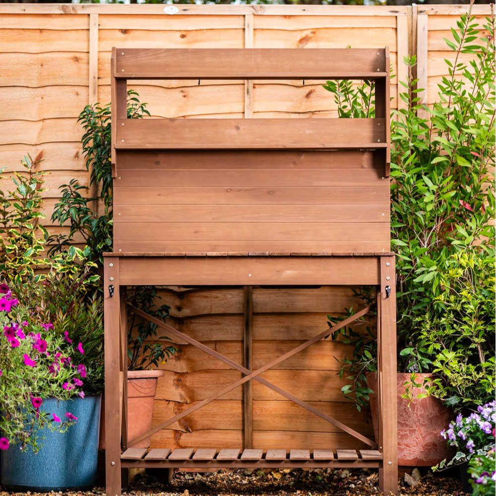 Garden Gear Premium Hemlock Wood Expandable Potting Bench Table with Hooks Image 3