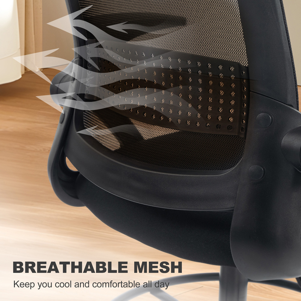 Portland Black Mesh Rolling Desk Chair with Flip up Armrests Image 6