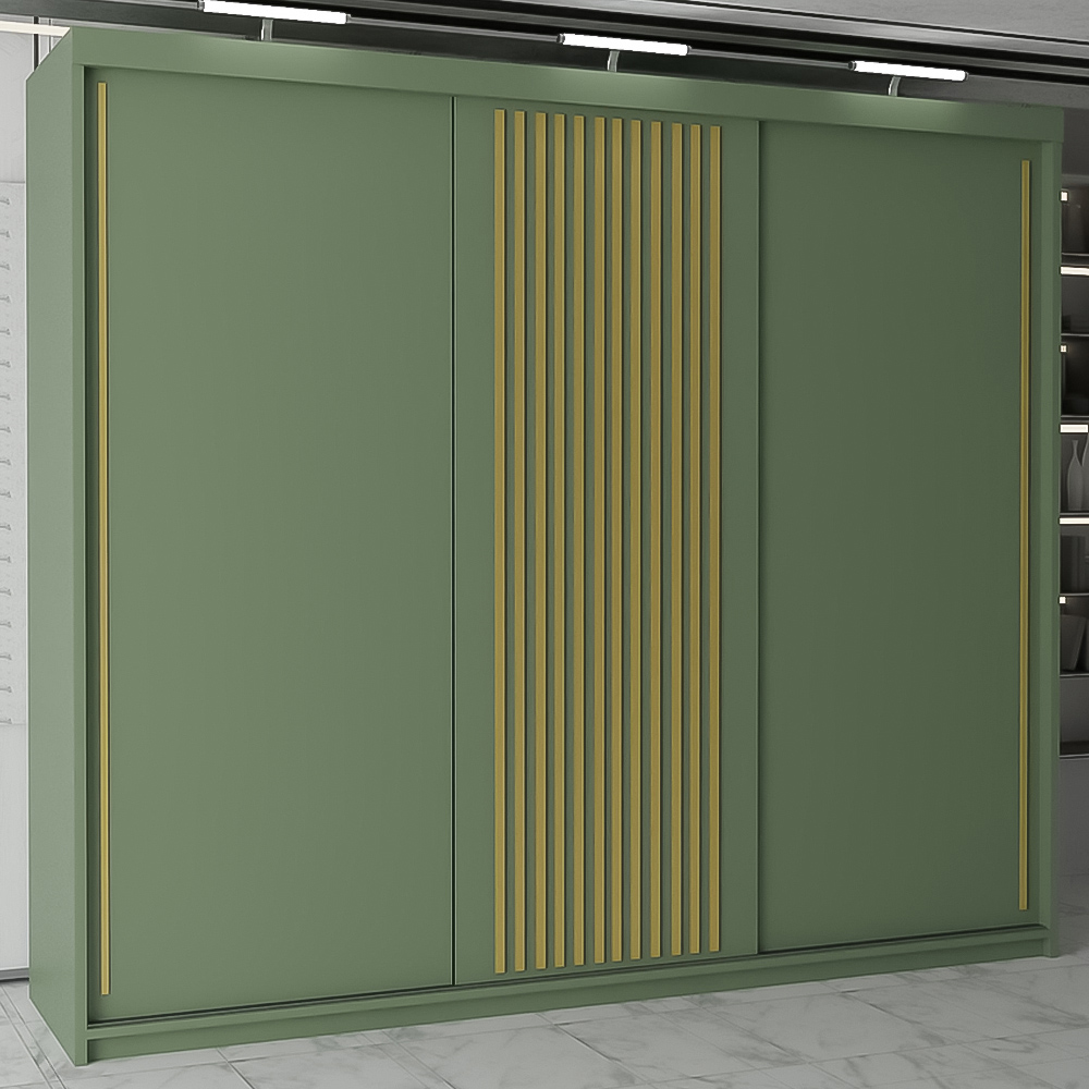 M N Furniture Parrison 3 Door Green Sliding Wardrobe 250cm Image 1