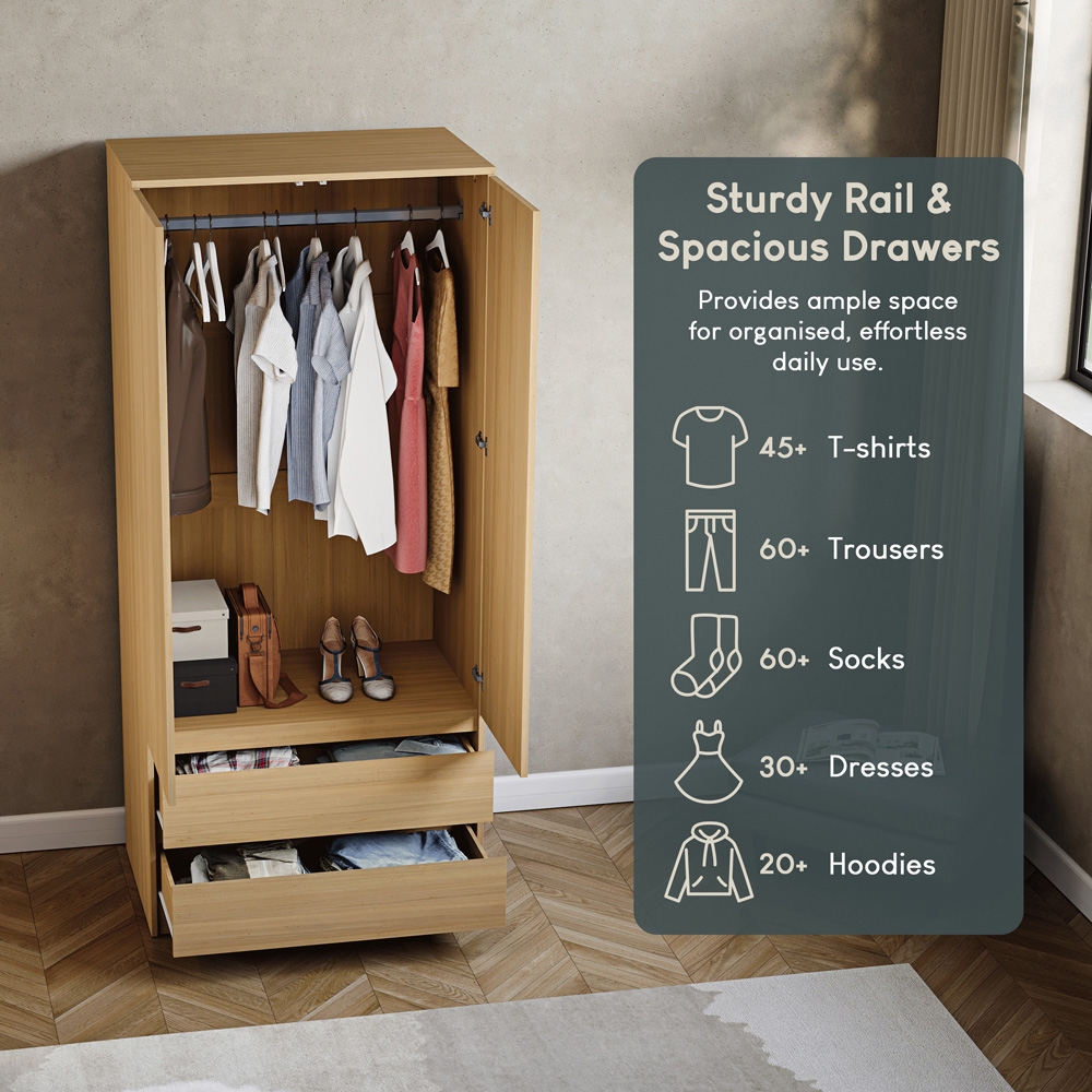 VIDA DESIGNS Denver 2 Door 2 Drawer Pine Wardrobe Image 6