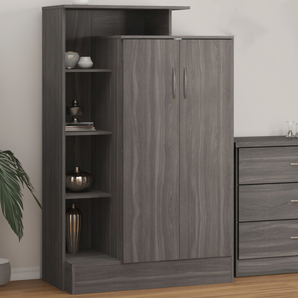 Seconique Nevada 2 Door Black Wood Grain Petite Open Shelf Wardrobe Image 1