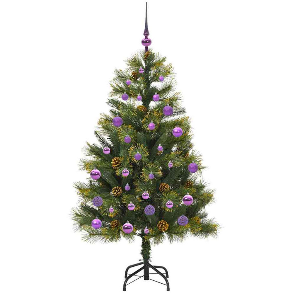 vidaXL Pre-Lit Lilac Baubles and Pinecones Green Artificial Christmas Tree 5ft Image 4