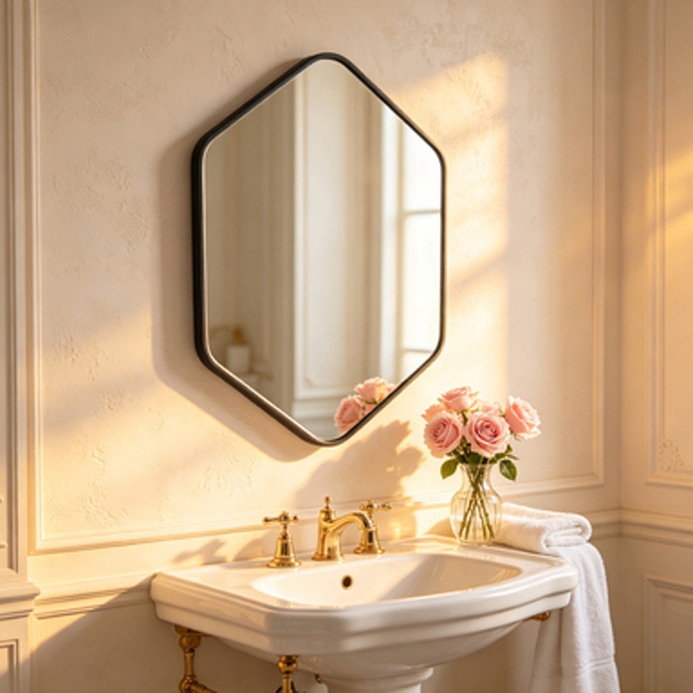 Living and Home Black Diamond Aluminium Framed HD Float Glass Bathroom Mirror 40 x 60cm Image 7