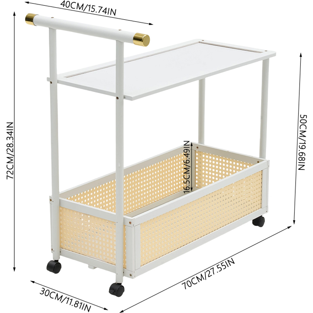 Living and Home 2-Tier Cream White Faux Rattan Side Table with Castors Image 8