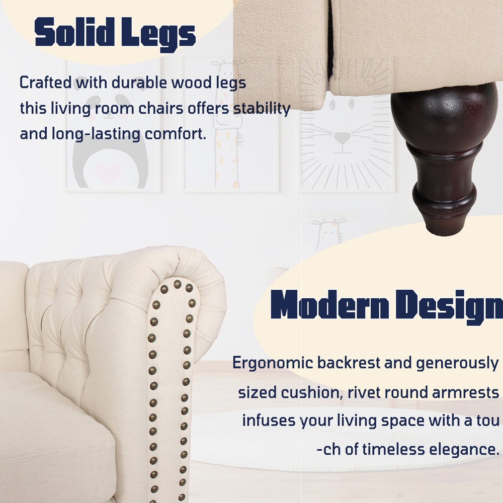 Furniture One Cream Nailhead Trim Upholstered Sofa Chair Image 5