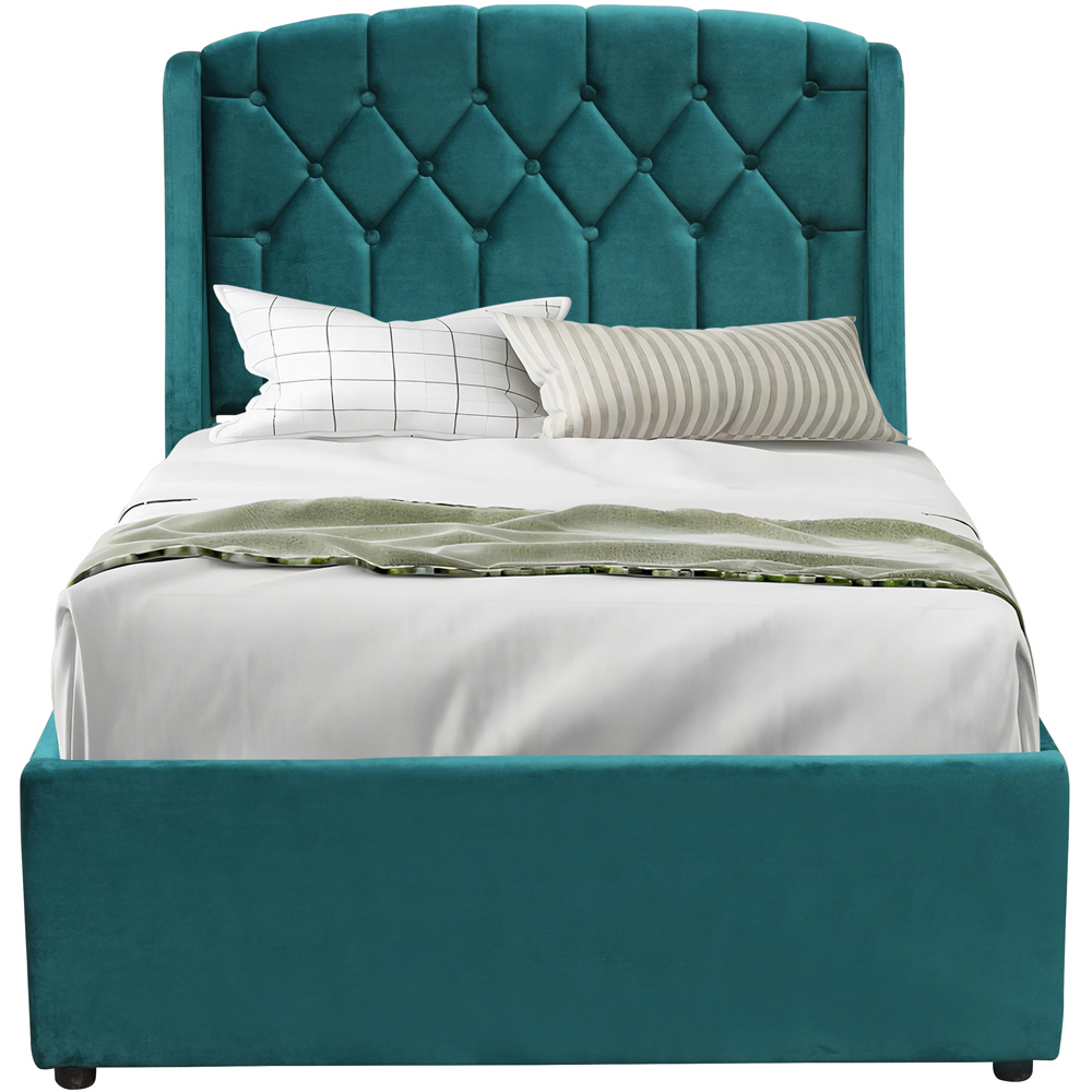 Comfy Living Single Green Fabric Gaslift Bed Frame with LED Headboard Image 2