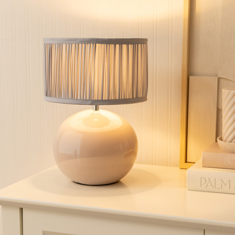ValueLights Bosco Ruched Pleated Powder Blue Drum Shade Stone Ceramic LED Table Lamp Image 2