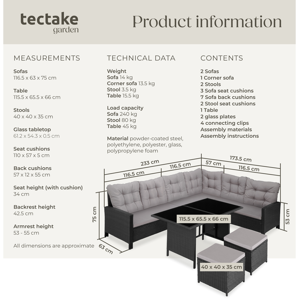 tectake Barletta 8 Seater Black Garden Corner Sofa Set Image 9