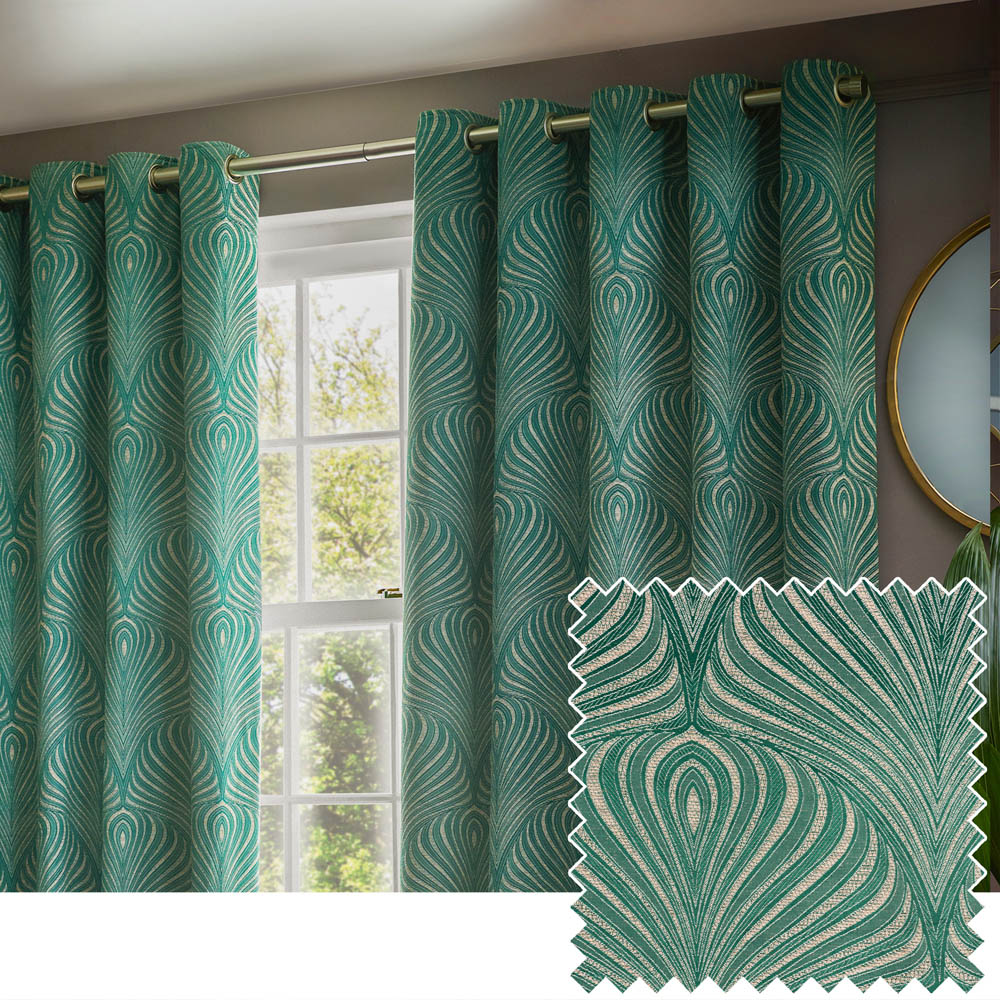 Paoletti Gatsby Emerald Jacquard Eyelet Curtain 168 x 137cm Image 2