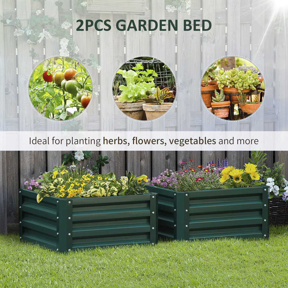 Outsunny Green Raised Garden Bed Galvanised Planter Box Set of 2 Image 4