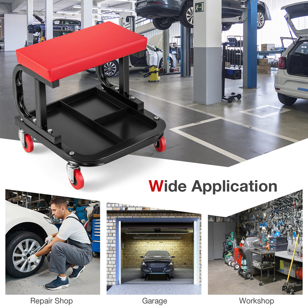 Costway 150kg Capacity Rolling Mechanic Stool with Tool Tray Image 5
