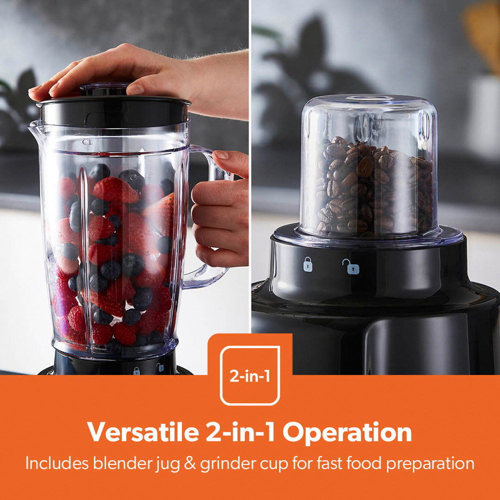 Geepas GSB44118UK-BK Black 1.6L 2-in-1 Food Jug Blender and Mini Coffee Spice Grinder 650W Image 5