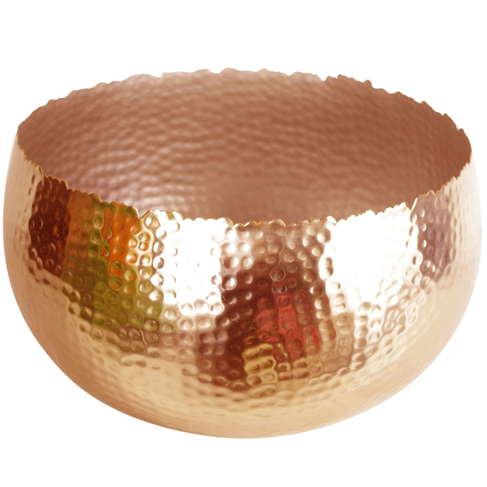 Leaf Hammered Copper Curvy Edge Metal Bowl 32 x 20cm Image 1