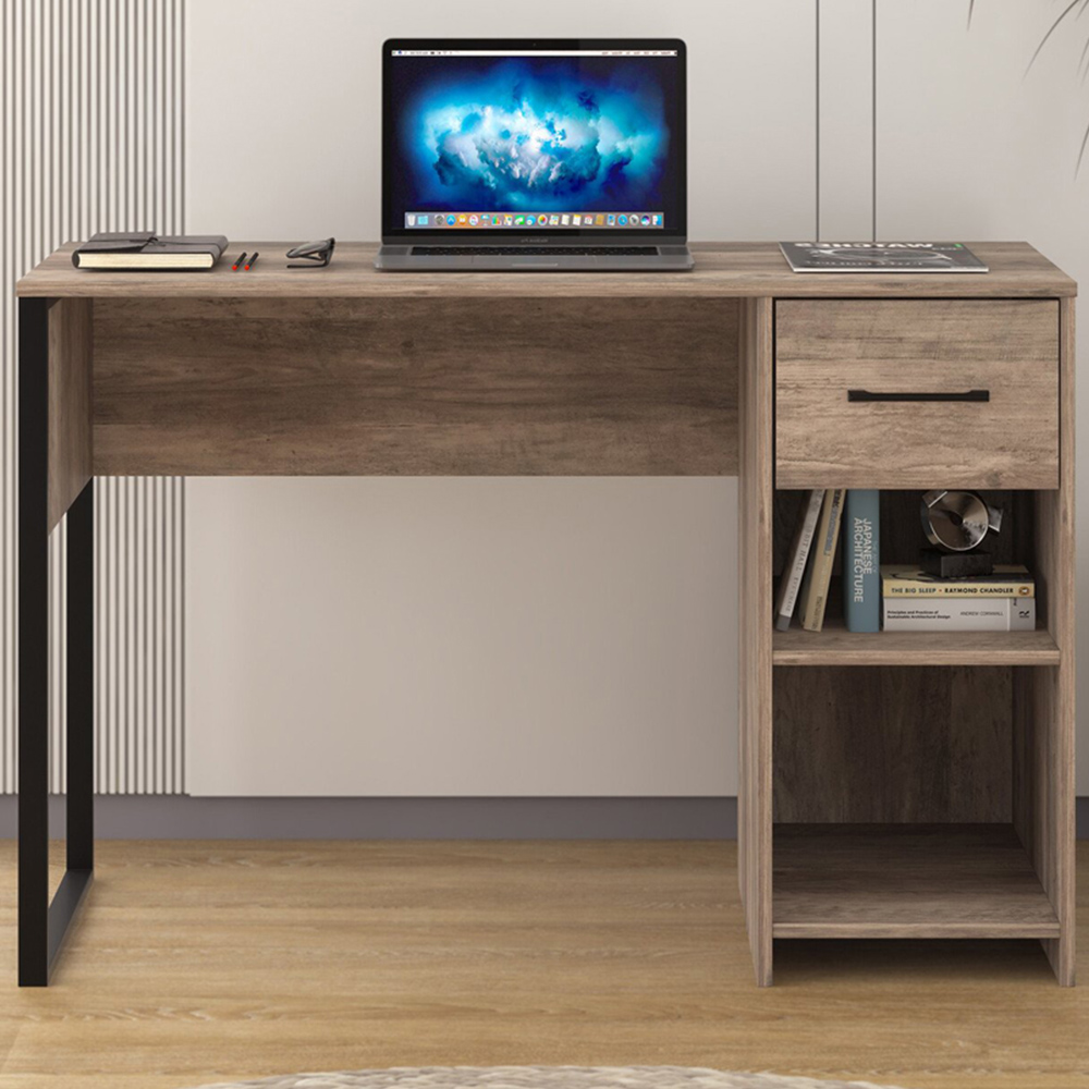 Wood & Metal Desk - Brown Image 1