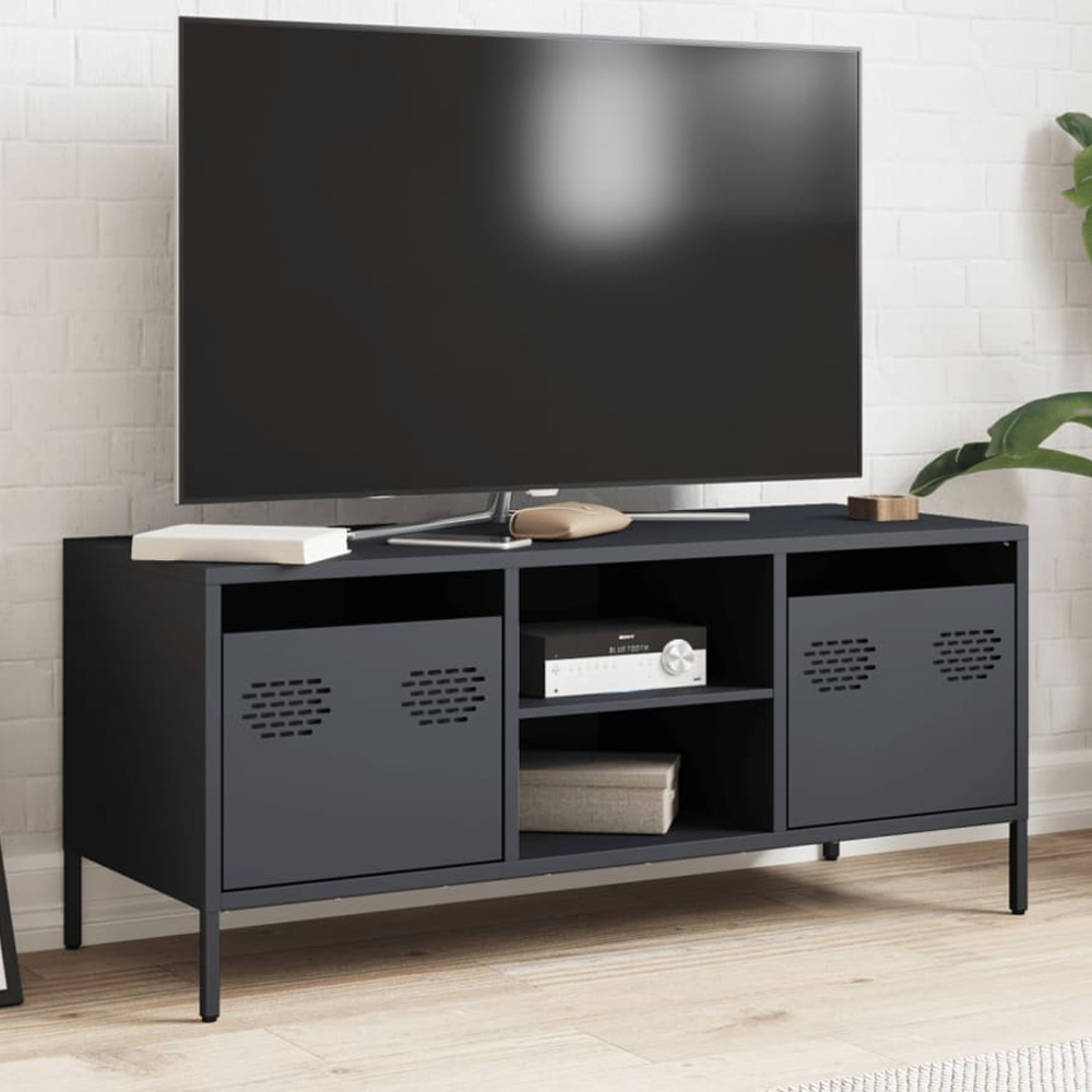 vidaXL 2 Drawer 2 Shelf Anthracite Steel Industrial Style TV Cabinet Image 1