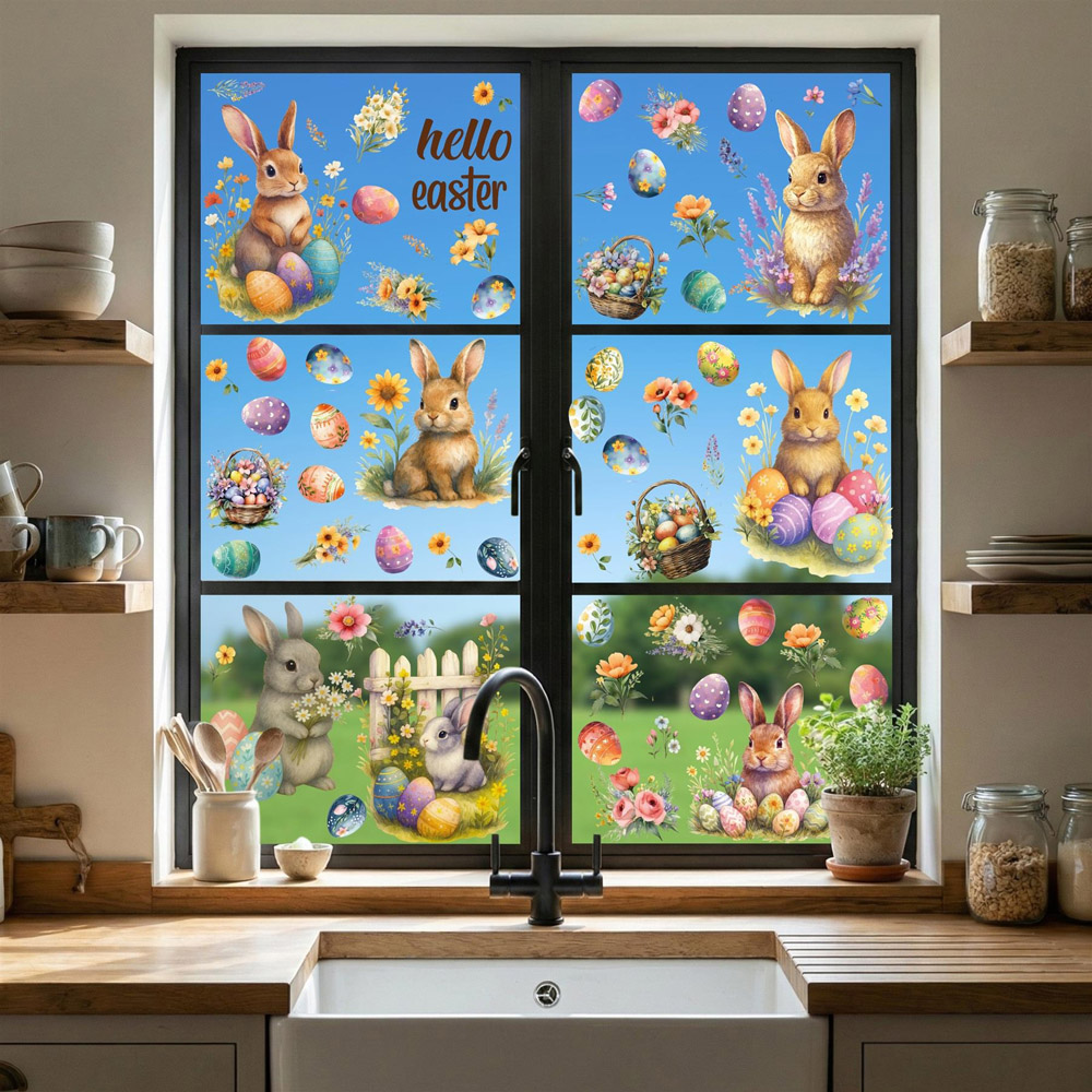 Walplus Easter Bunny Garden Window Cling Sticker Set 72 Piece Image 2