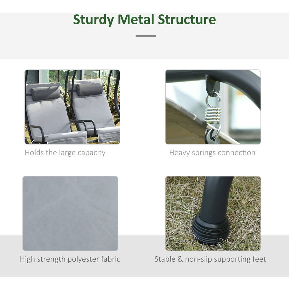 Outsunny 2 Seater Grey Modern Garden Swing Chair with Removable Canopy Image 5