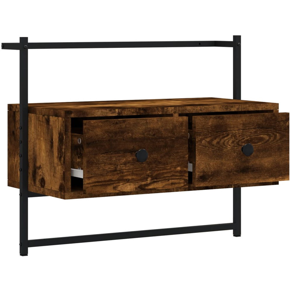 vidaXL 2 Drawer Smoked Oak and Black Wall Mounted TV Cabinet Image 3