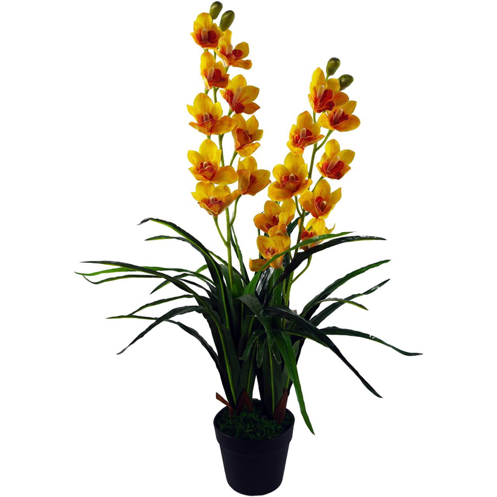 Leaf Extra Large Yellow Flower Cymbidium Orchid Artificial Plant 3ft Image 1