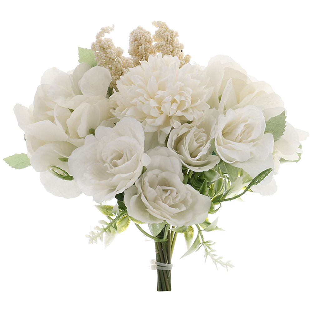 Living and Home White Artificial Mixed Flowers Bouquet 20cm Image 1