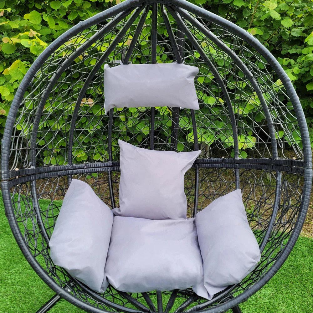 MonsterShop Black Rattan Egg Chair with Cushions Image 4
