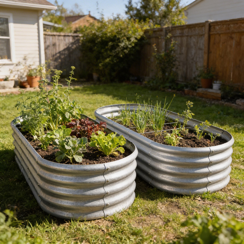 Harbour Housewares Silver Rounded Galvanised Steel Raised Garden Bed 180 x 90cm 2 Pack Image 2