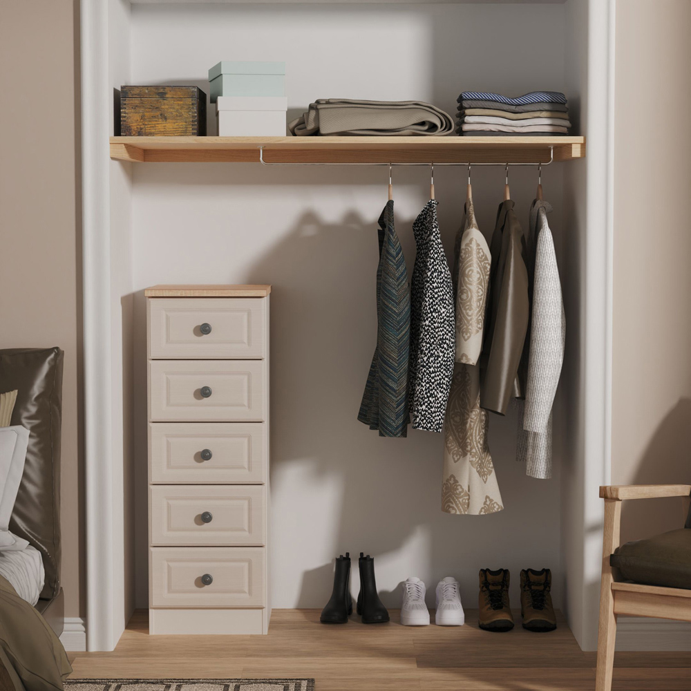 Crowndale Norfolk 5 Drawer Kashmir Ash and Bardolino Oak Tall Bedside Cabinet Ready Assembled Image 7