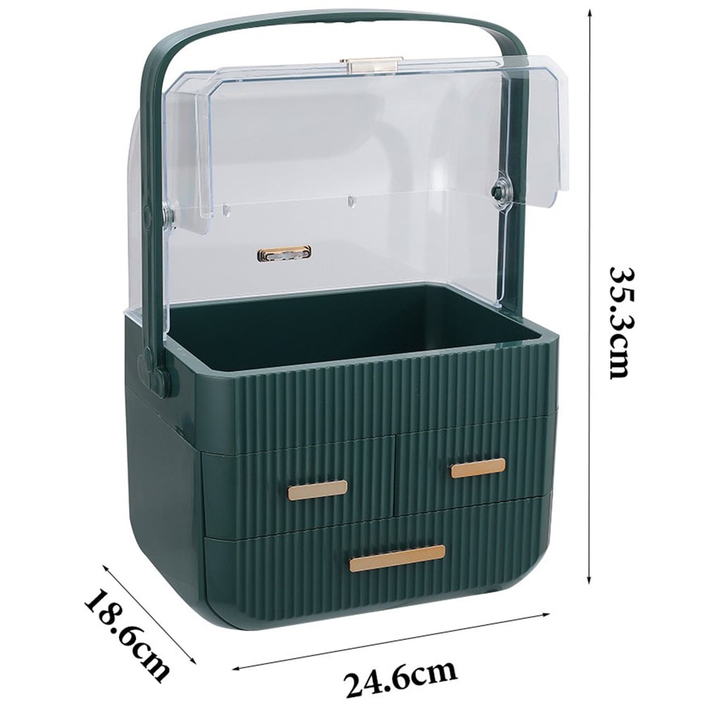 Living and Home 3 Drawer Makeup Storage Organiser with Transparent Lid and Handle Image 8