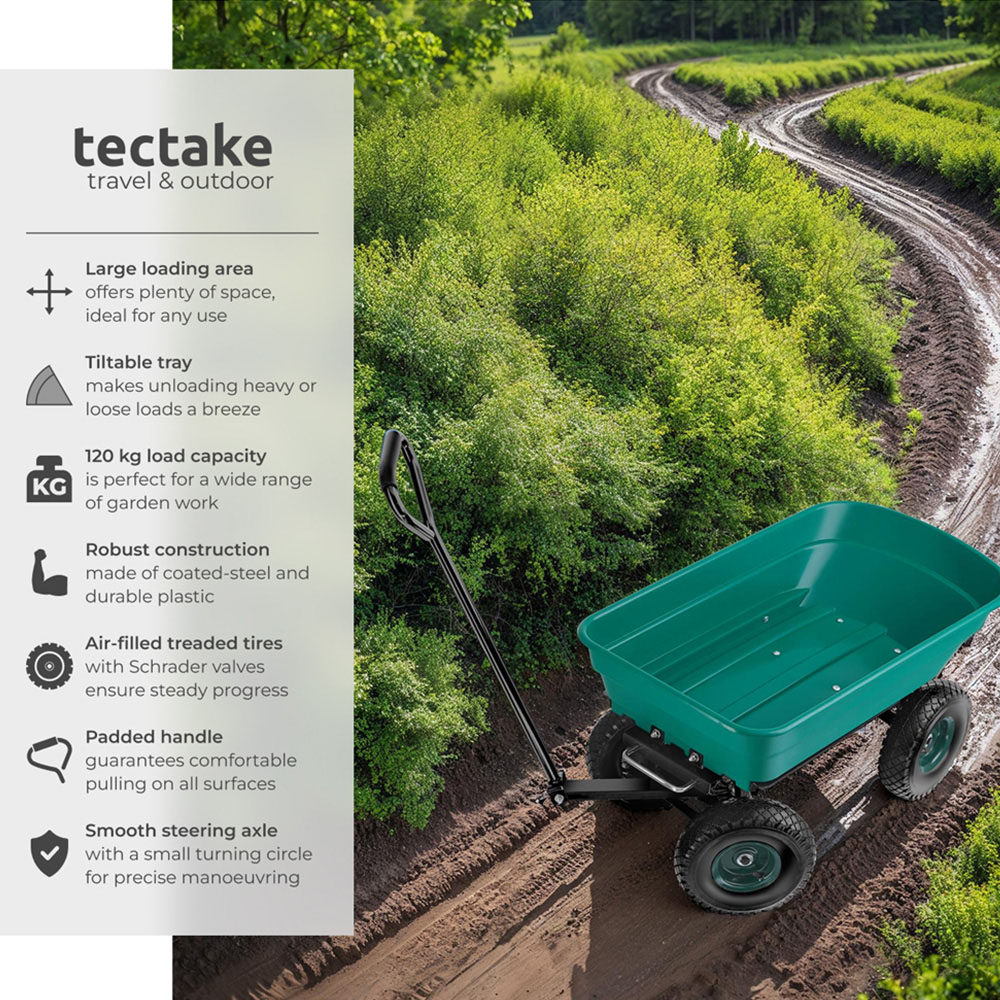 tectake Green Garden Trolley with Padded Handle Image 2