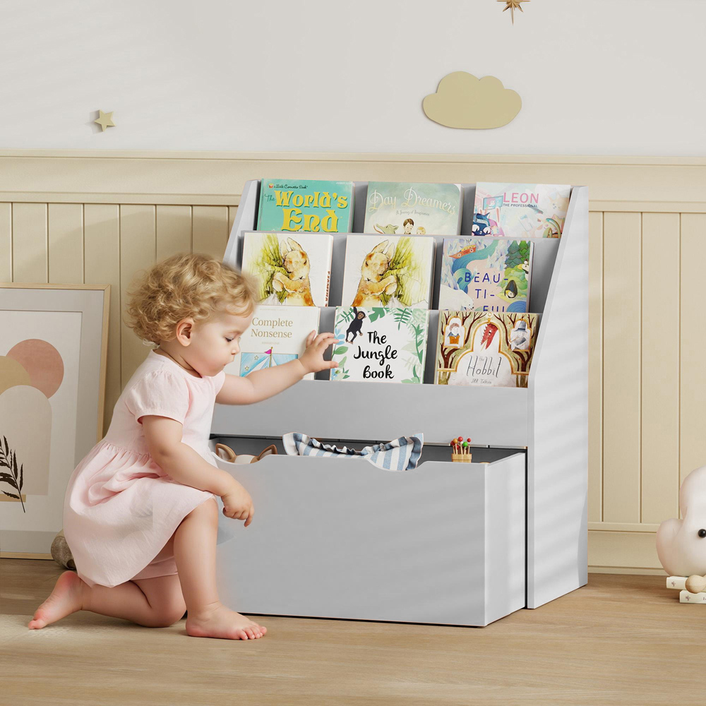 AIYAPLAY 3 Shelf Single Drawer Grey Kids Bookcase Image 3