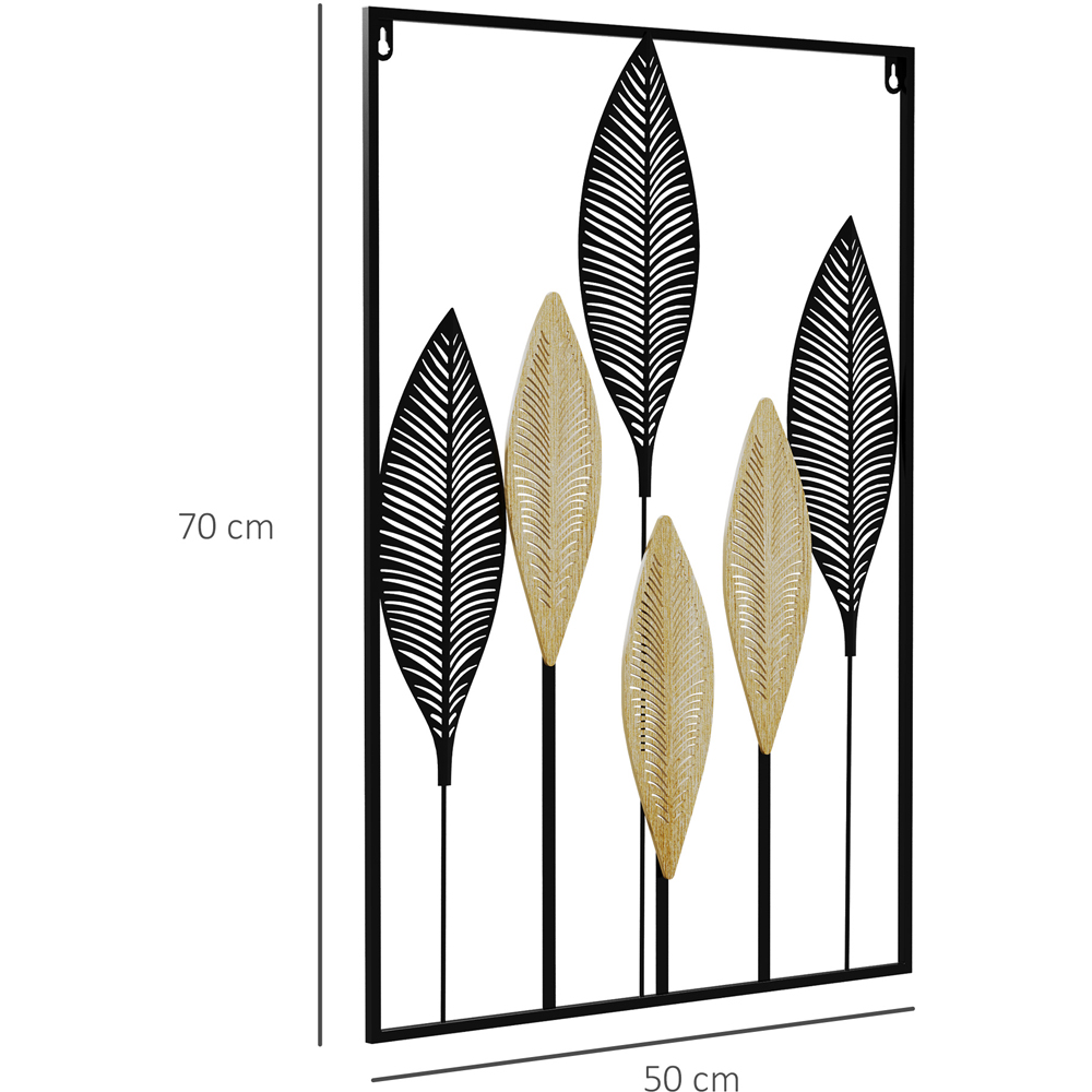 HOMCOM 3D Metal Wall Art Leaves for Home Decor, Hanging Wall Sculpture, Black Image 9