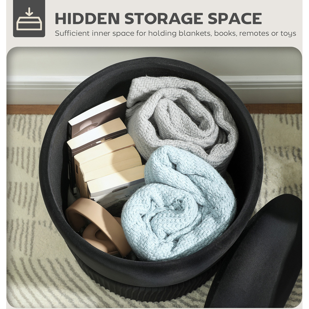 Portland Black Velvet Round Pouffe Footstool with Storage Image 8