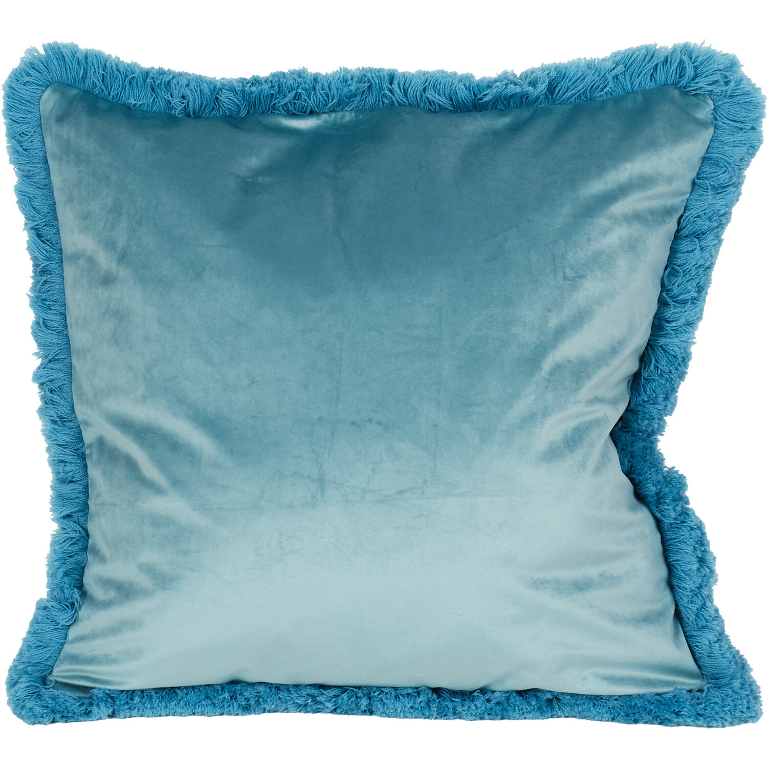 Axton Velvet Fringed Cushion - Teal Image 1