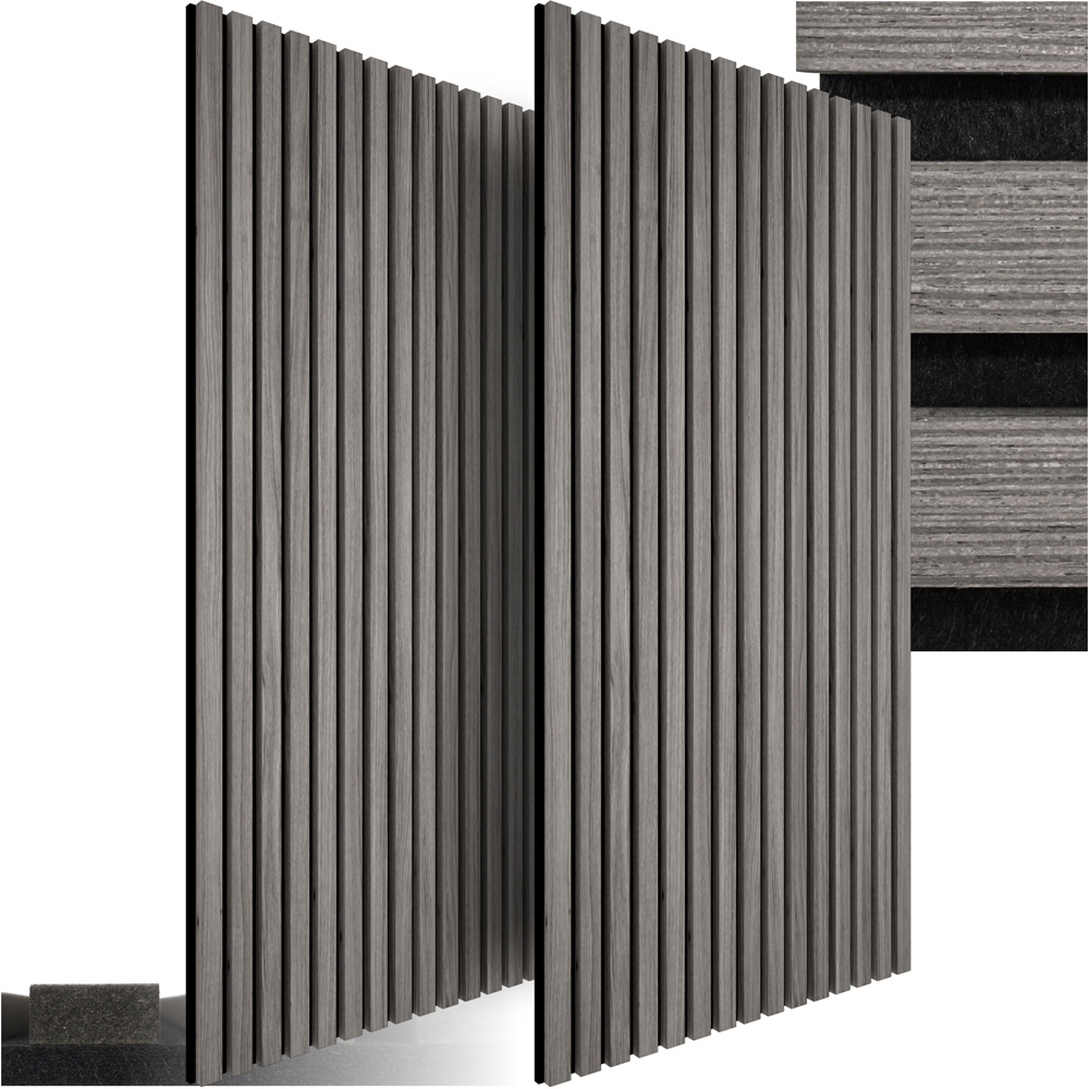 tectake Light Grey Oak Wood Effect Acoustic Wall Panel 2 Pack Image 3